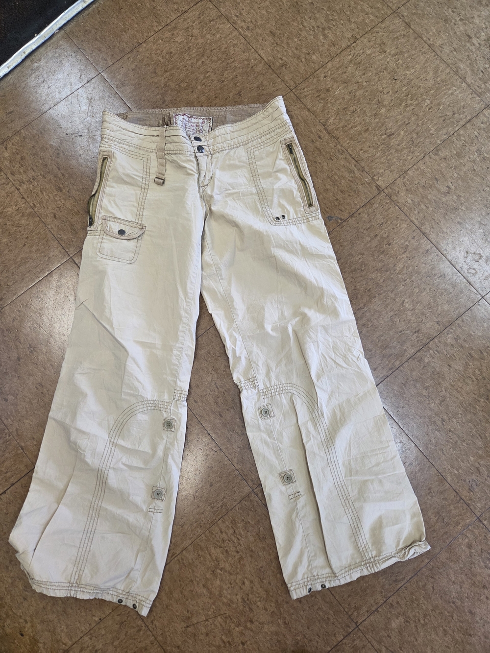 Abercrombie & Fitch Cream Lowrise Wide-Leg Utility Jeans